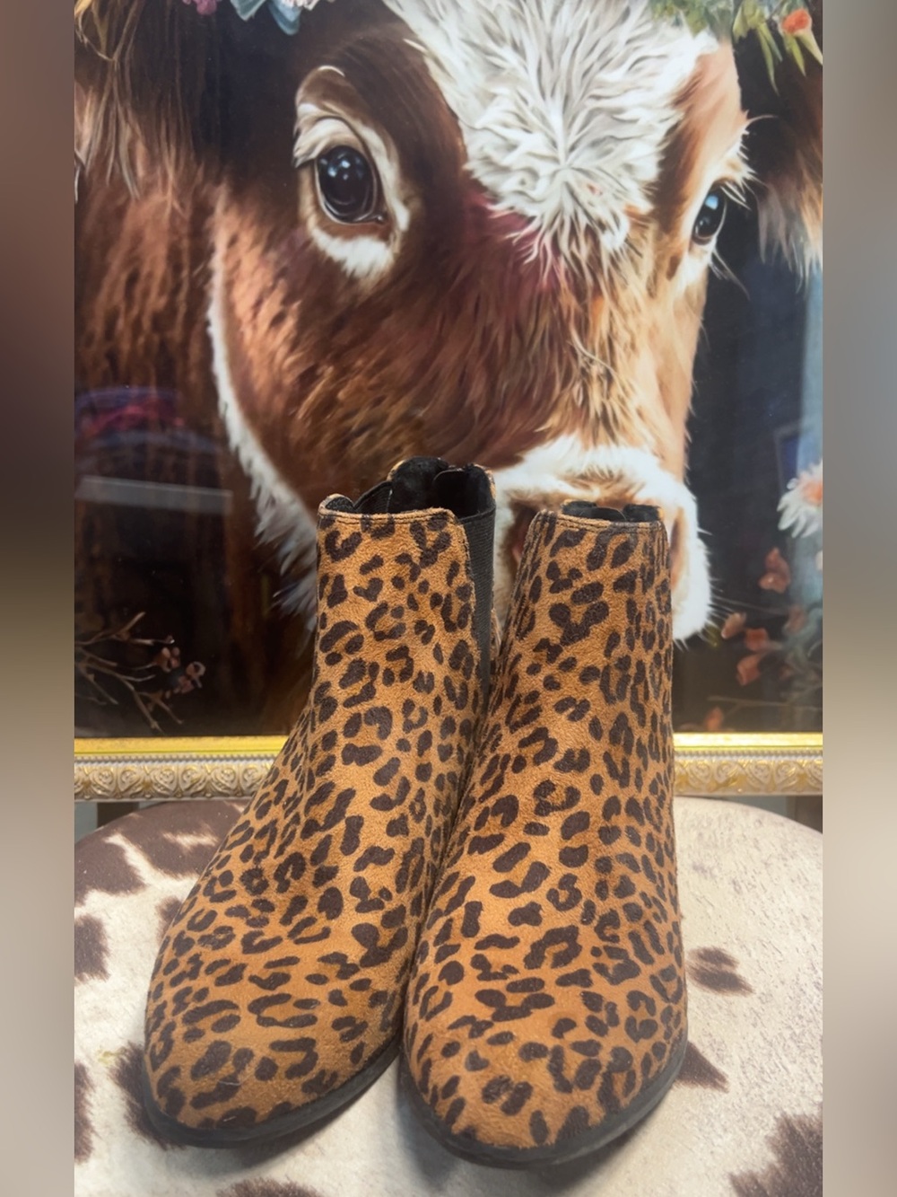 Esprit Tiffany  Leopard Print Chelsea Ankle Boots - Brown/Black 8.5